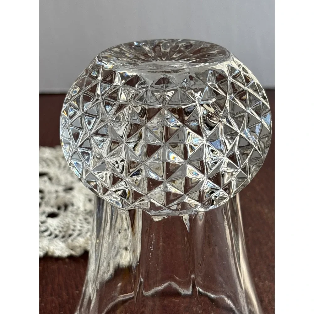 Vintage Clear Pressed Glass Bud Vase Diamond Point Base‎ Scalloped Rim 6 Inch